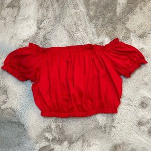 Red Rippled Off The Shoulder Top